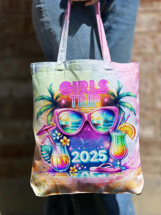 Girls Trip 2025 – Batik-Schultertasche aus Canvas mit Reißverschluss 
