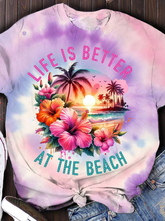 Life Is Better At The Beach 크루넥 티셔츠 