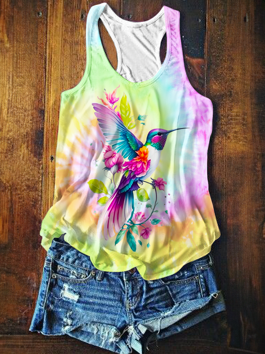 Débardeur décontracté imprimé fleurs colibri tie-dye