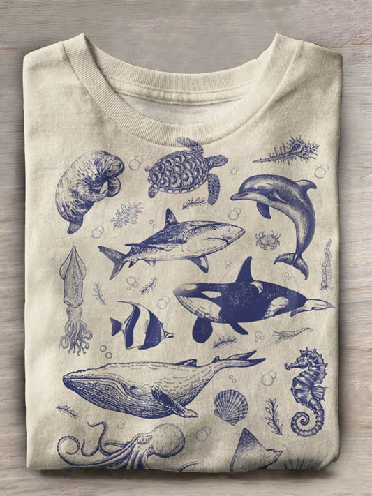 Lässiges Kurzarm-Oberteil mit Vintage-Tiermuster 