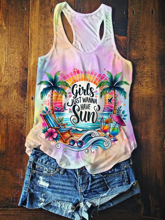 Débardeur décontracté imprimé « Girls Just Wanna Have Sun »