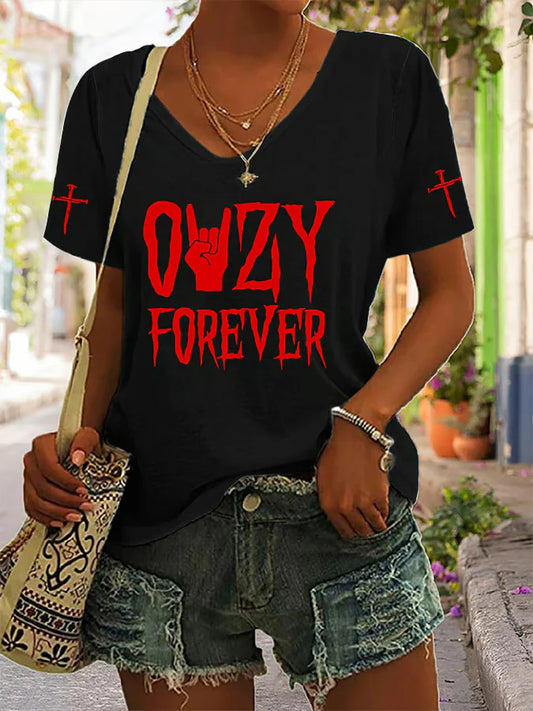 Women's Rock Legend Memorial Print V-Neck T-Shirt
