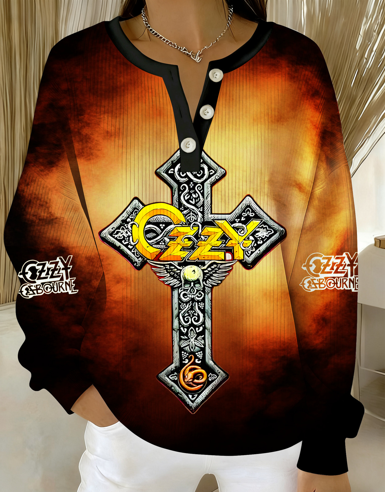 Ozzy Osbourne Prince of Darkness Knitted Button Long-Sleeved Top