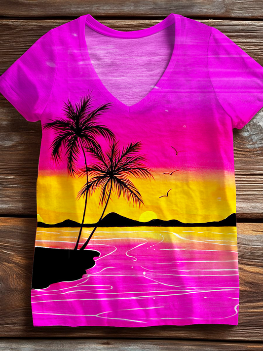 Beach Scenery Holiday Vibes V-neck T-Shirt