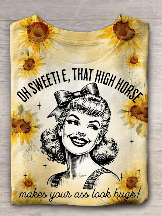 Oh Sweetie That High Horse T-Shirt mit sarkastischem Slogan für Mädchen mit Blumenmuster 