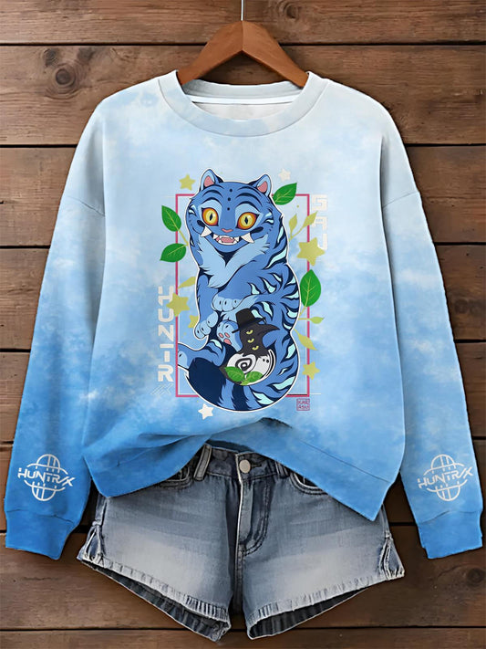 Demon Hunter Tiger Printed Long Sleeve Casual Top