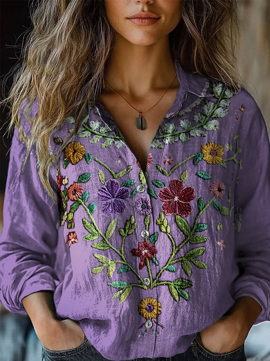 Retro Floral Art Women's Printed Casual Shirt