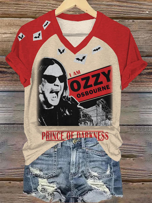 Ozzy Osbourne Vintage Contrasting Colo Women's Raglan V-Neck T-shirt