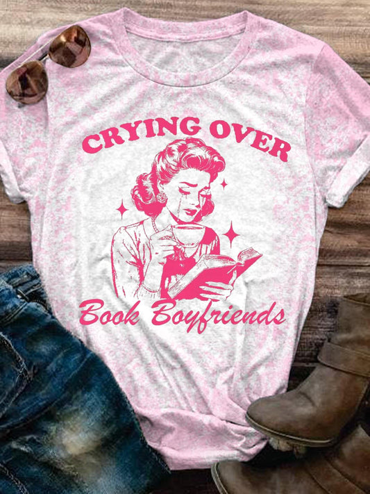 Vintage Weinen über Buch Freunde Rundhals T-shirt 