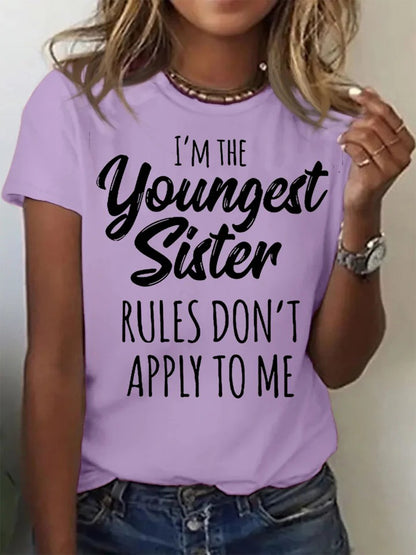 Youngest Sister Funny Letters Crew Neck T-shirt