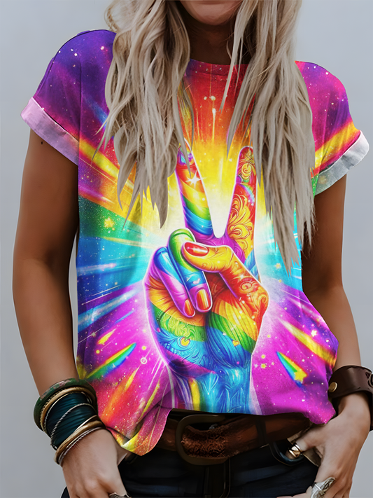 Colorful glitter hippie love peace art Crew Neck T-shirt