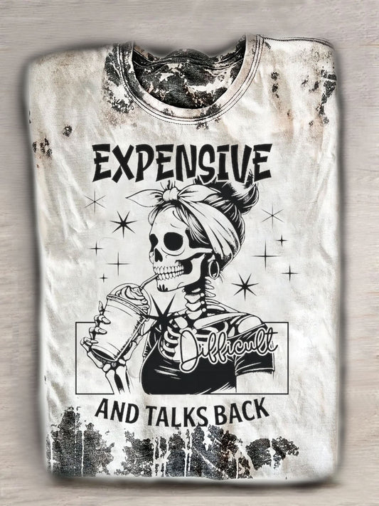 Lustiges T-Shirt mit Totenkopf-Print und kurzen Ärmeln und Rundhalsausschnitt 