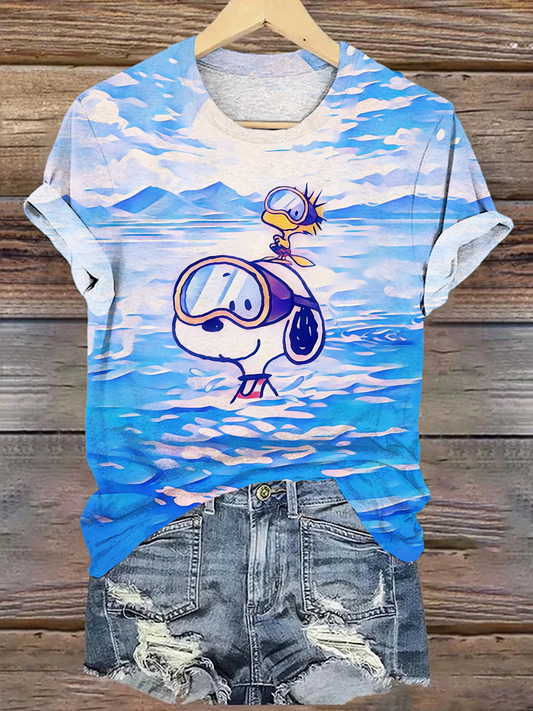 Fun Vacation Diving Snoopy Crew Neck T-shirt