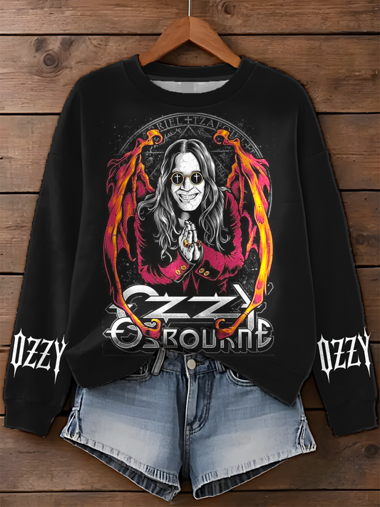 Ozzy Osbourne Vintage Printed Long Sleeve Casual Top