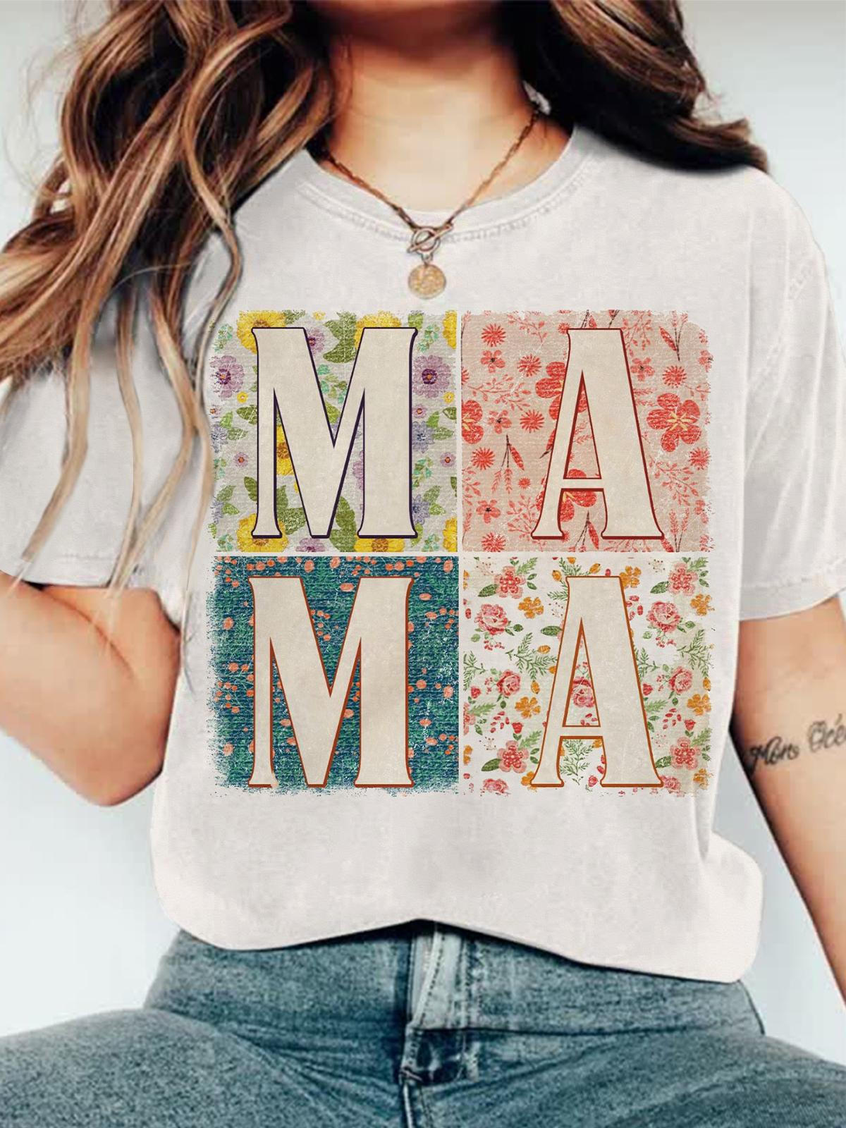 Floral Mama Print Short Sleeve Washed T-Shirt