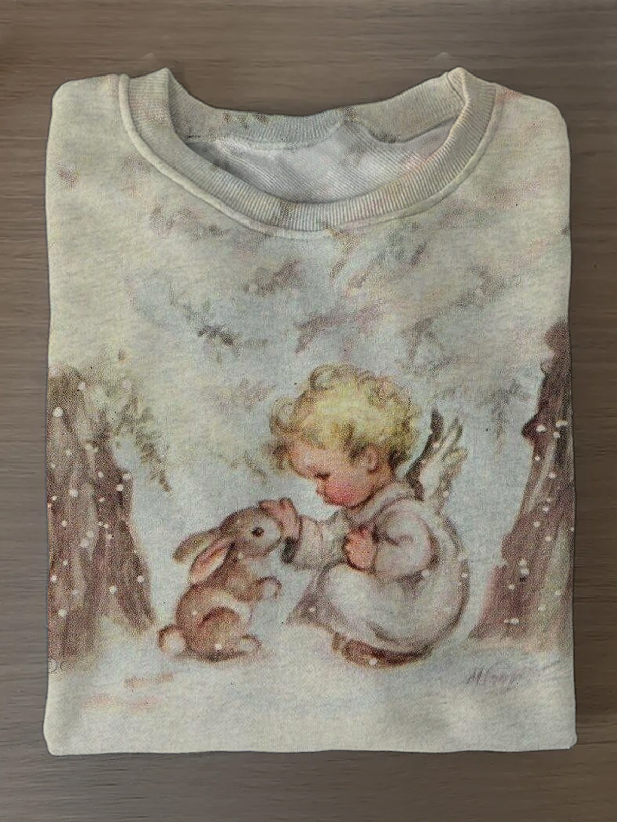 Angel With Bunny Rabbit Printed Long Sleeve Casual Top