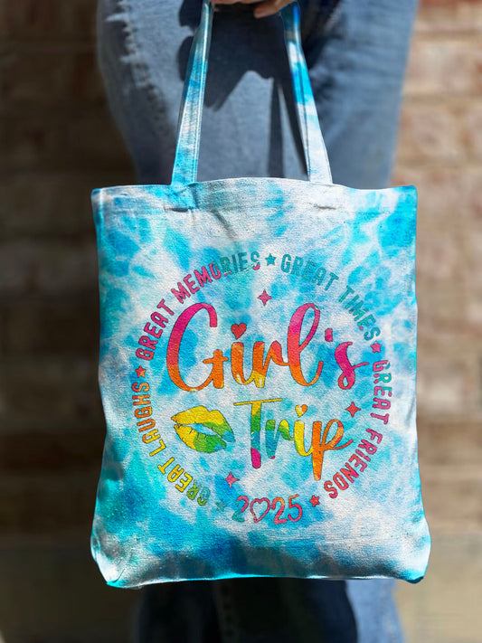 Girl Trip 2025 – Batik-Schultertasche aus Canvas mit Reißverschluss 