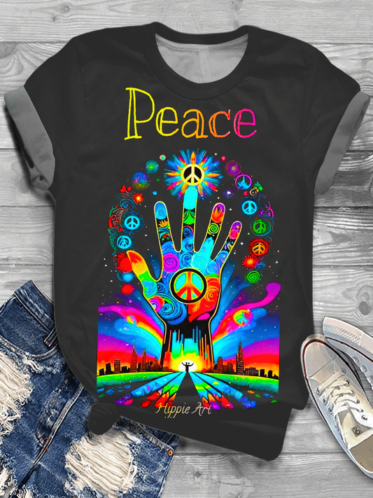 Peace Hippie Art Crew Neck T-shirt