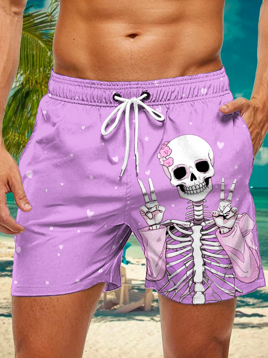 Men's Fun Hippie Skull Art Print Pocket Shorts