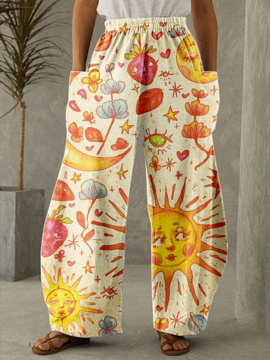Hippie Celestial Spring Art Print Casual Pants