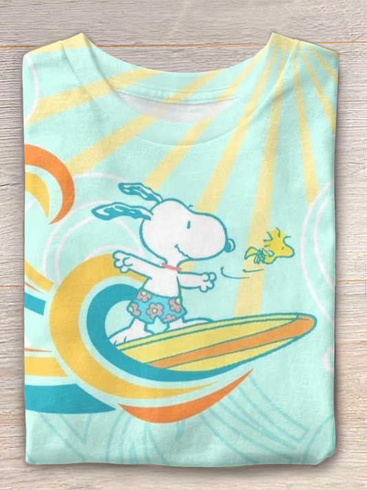 Fun Lazy Vacation Snoopy Surfing Crew Neck T-shirt