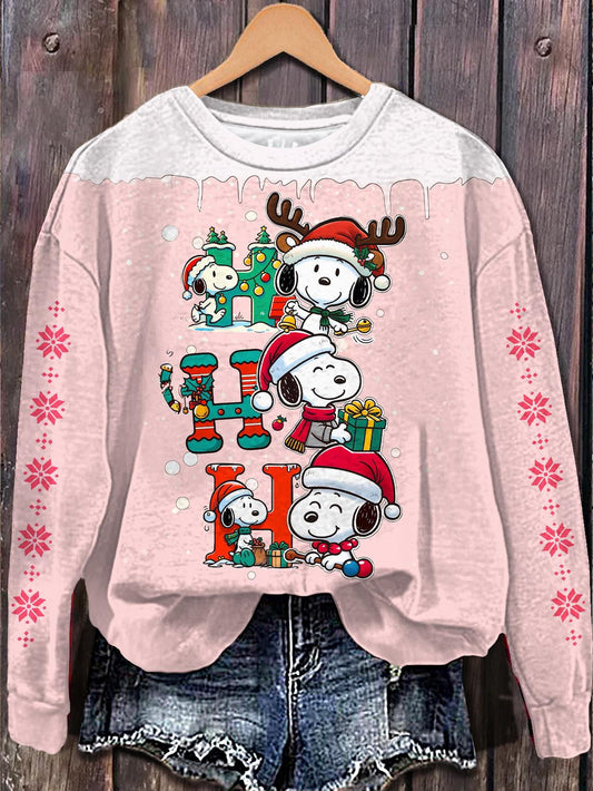 Christmas Snoopy Printed Long Sleeve Casual Top