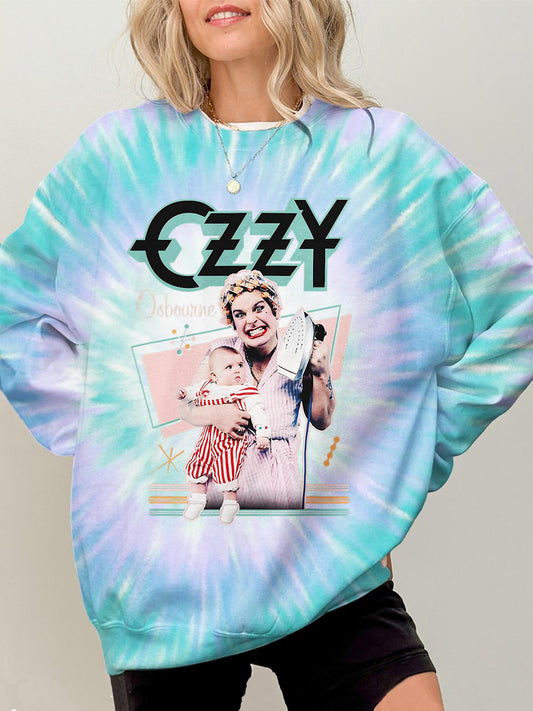 Ozzy Osbourne Tie Dye Printed Long Sleeve Casual Top