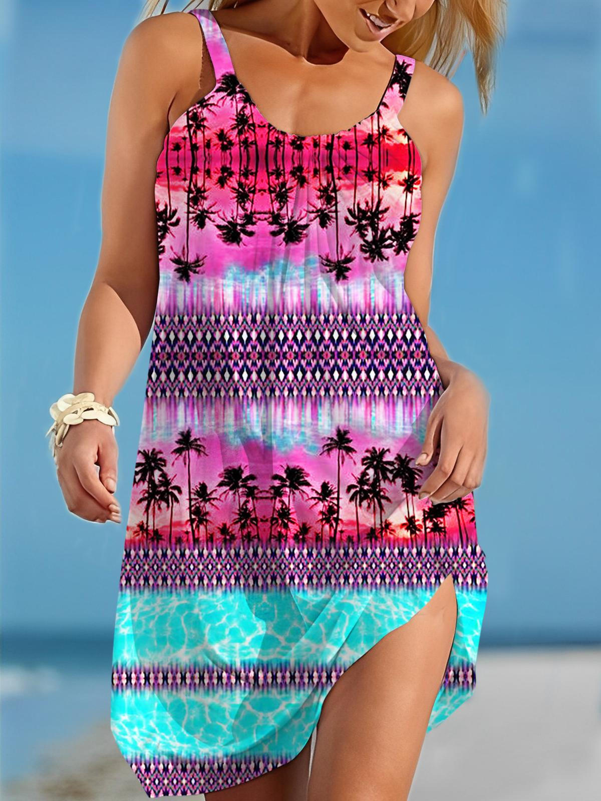 Vacation Coconut Tree Print Casual Beach Dress