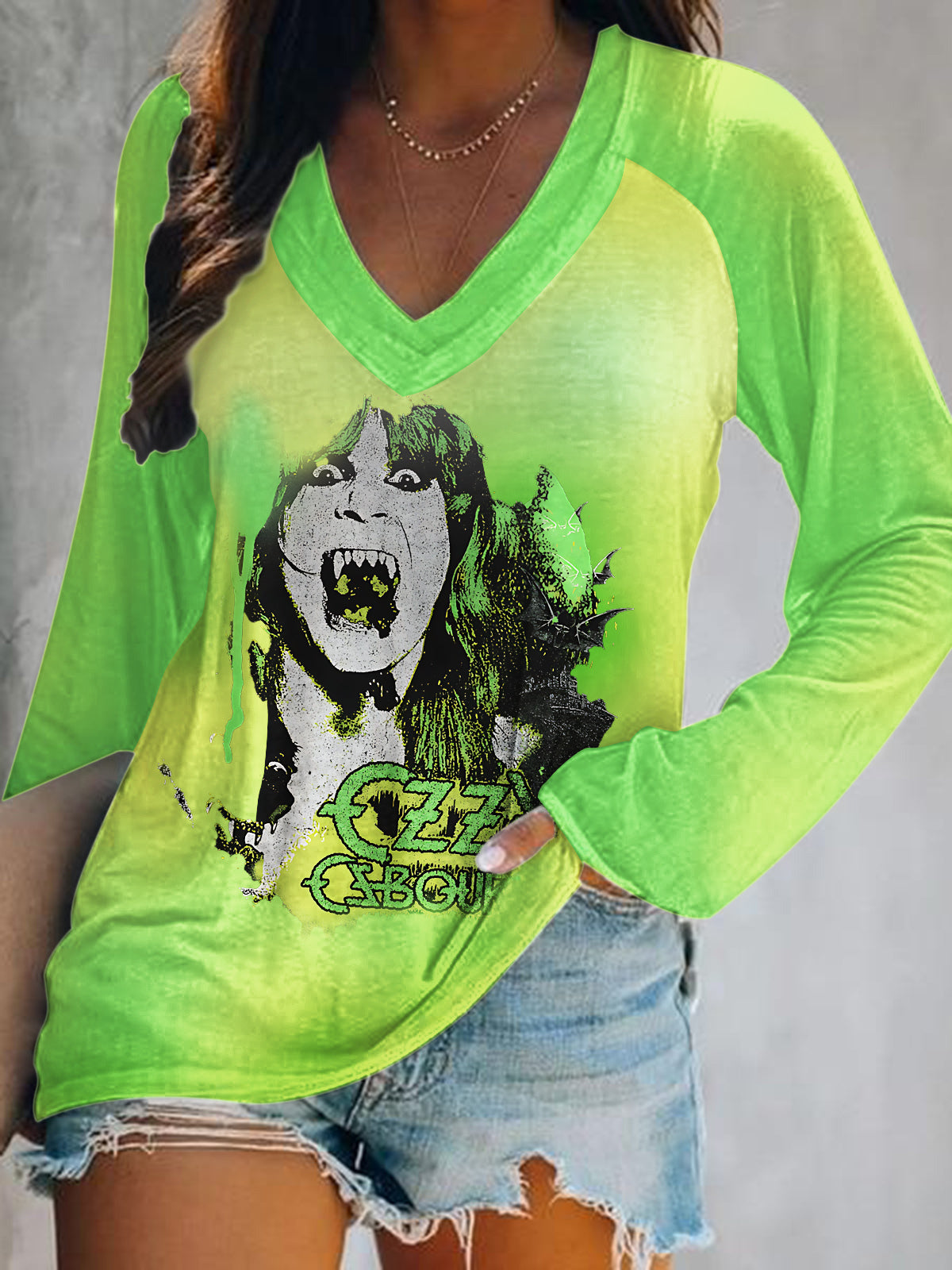 Ozzy Osbourne Art Print V-Neck Long Sleeve Top