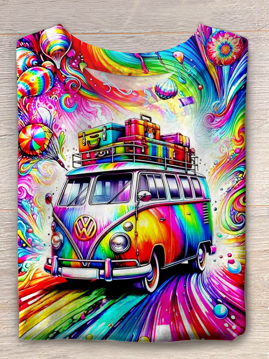 Colorful Classic Hippie Van Art Crew Neck T-shirt