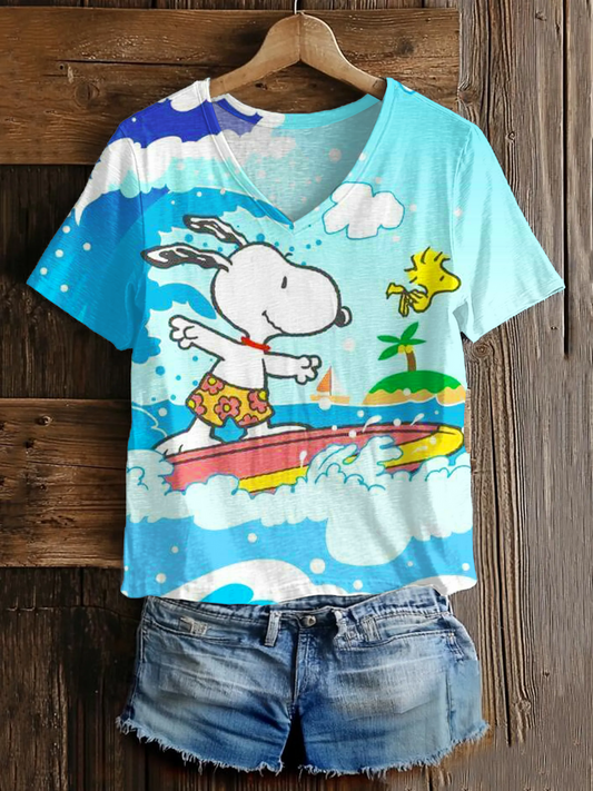 Fun Vacation Snoopy Surfing V-neck T-Shirt