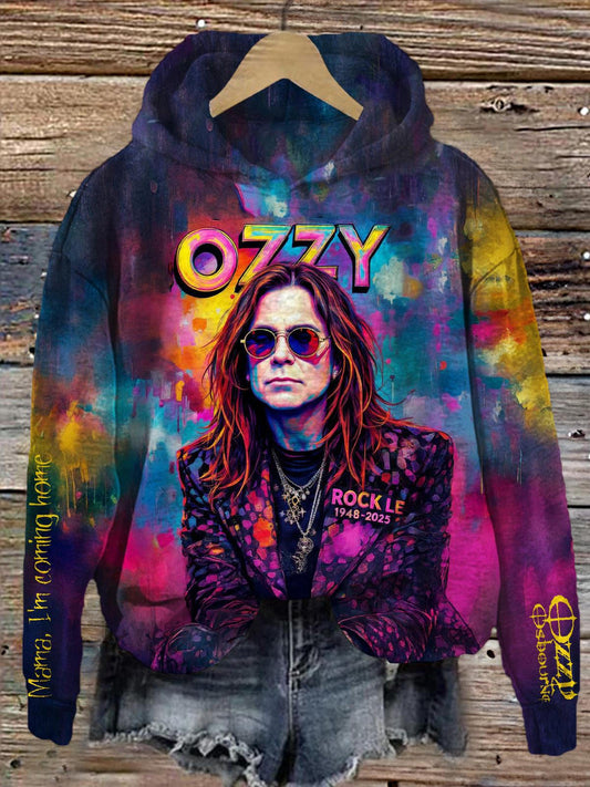 Ozzy Osbourne Retro Painting Long Sleeve Printed Hoodie