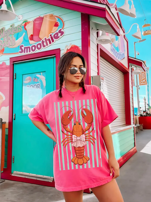 Coastal Aesthetic Coquette LobsterCrew Neck T-shirt