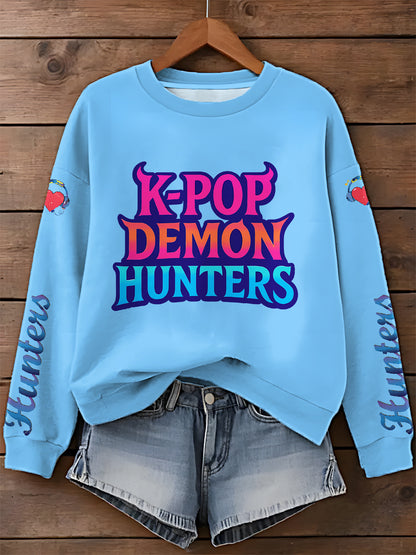 Demon Hunter Printed Long Sleeve Casual Top