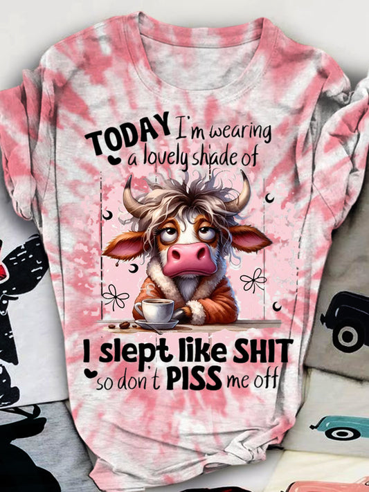 Lustiges T-Shirt mit Rundhalsausschnitt und Kuh-Print 