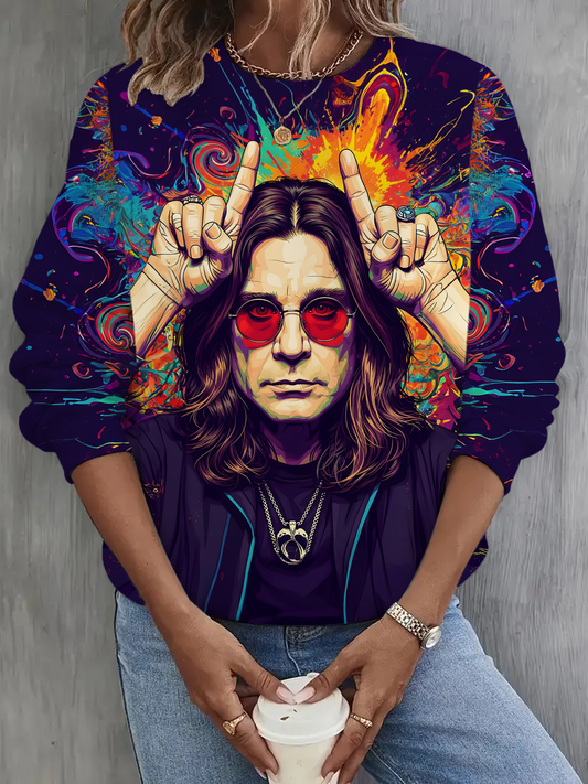 Ozzy Osbourne Memorial Oil Painting Art Long Sleeve Casual Top