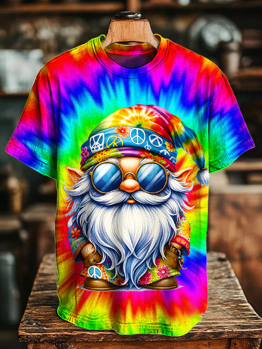 Tie Dye Love Peace Hippie Gnome Art Crew Neck T-shirt