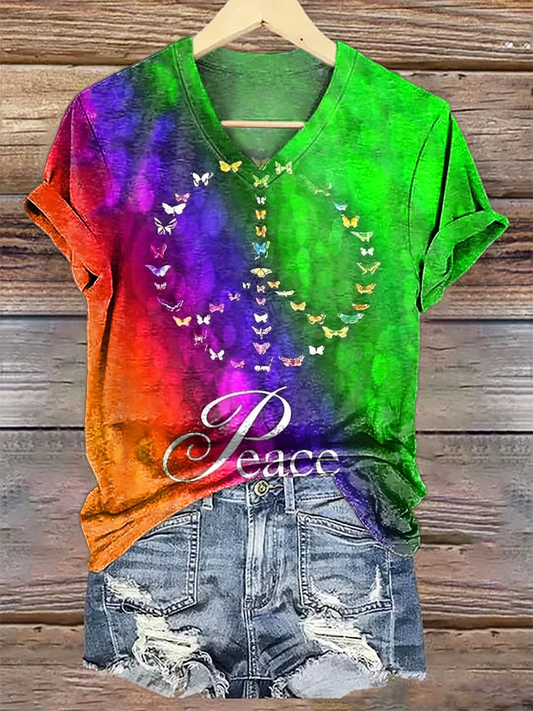 Hippie Love Peace Art V-neck T-Shirt