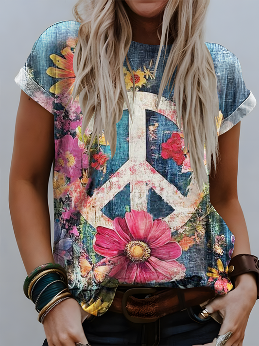 Vintage Floral Hippie free Spirit Crew Neck T-shirt