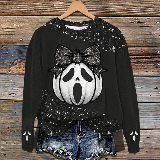 Dark Halloween Pumpkin Printed Long Sleeve Casual Top