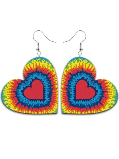 Tie-dyed Leather Heart Earrings