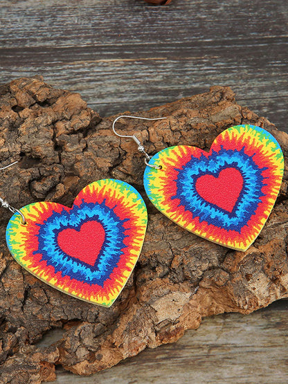 Tie-dyed Leather Heart Earrings