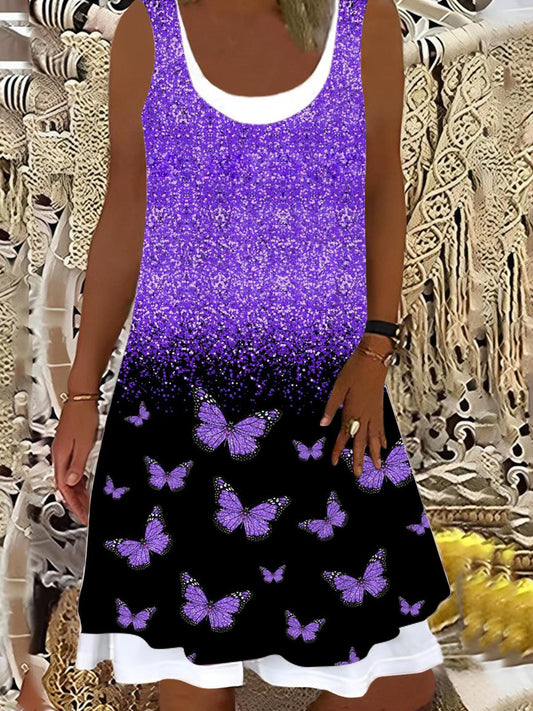 Butterfly Ladies False Two Dress