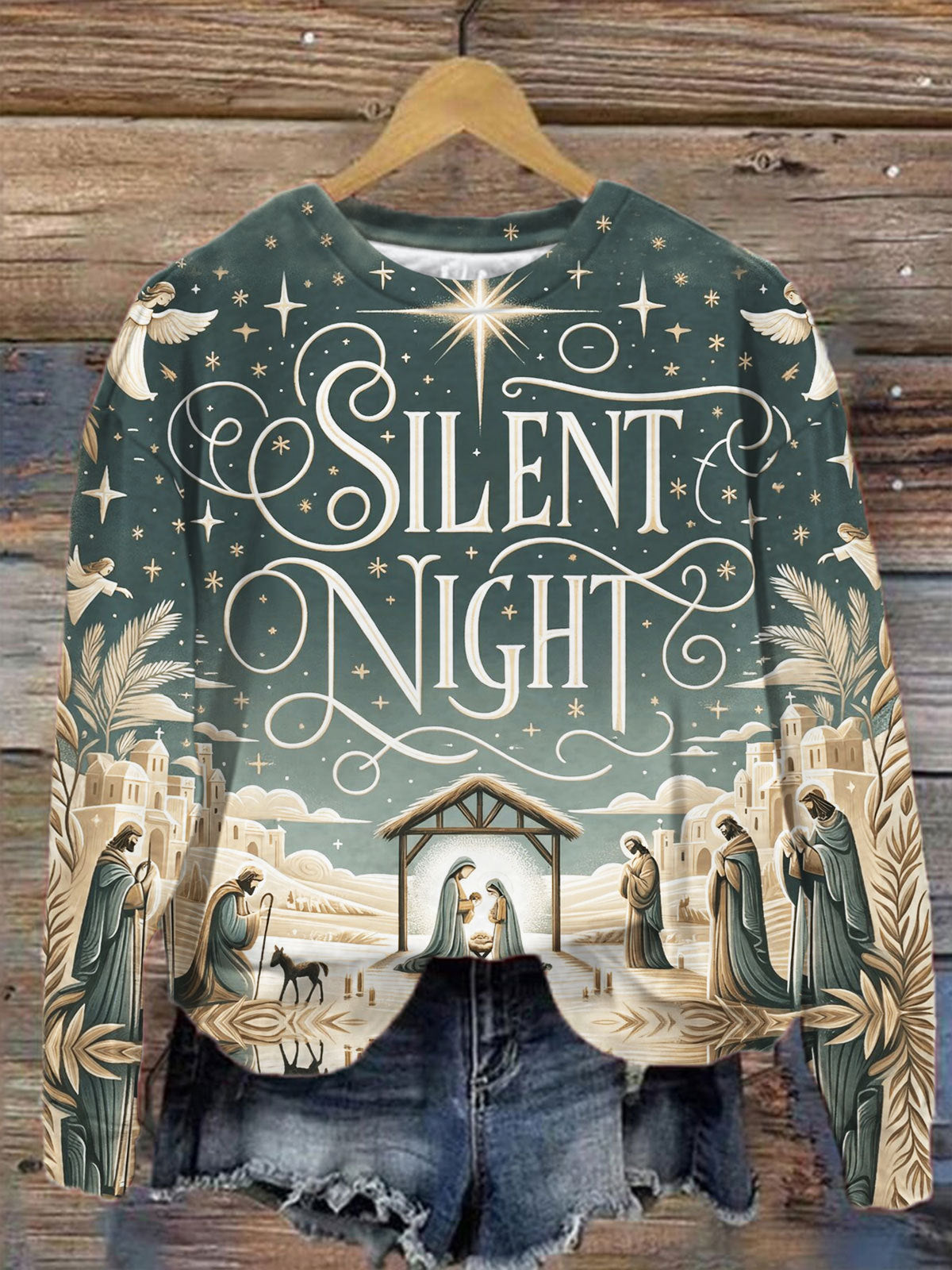 Women's Nativity Silent Night Print Top