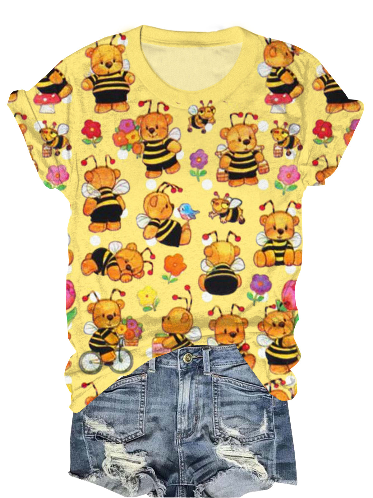 Vintage Bee Bear Crew Neck T-shirt
