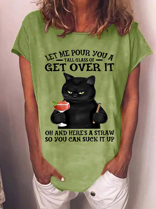 Cat Funny Word Crew Neck T-shirt