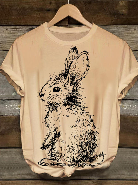 Women's Easter Bunny Print Crew Neck T-Shirt