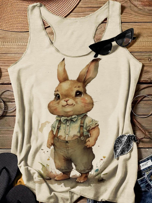 Cute Overalls Bunny Printed Casual Tank Top