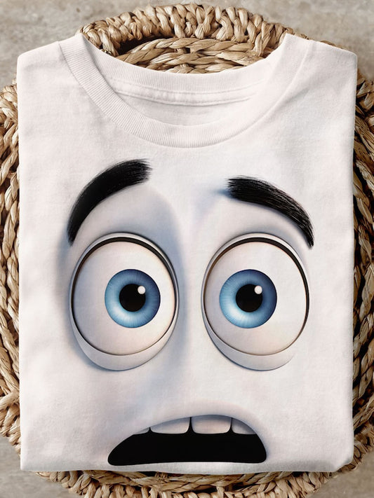3D Funny Face Print Crew Neck T-shirt