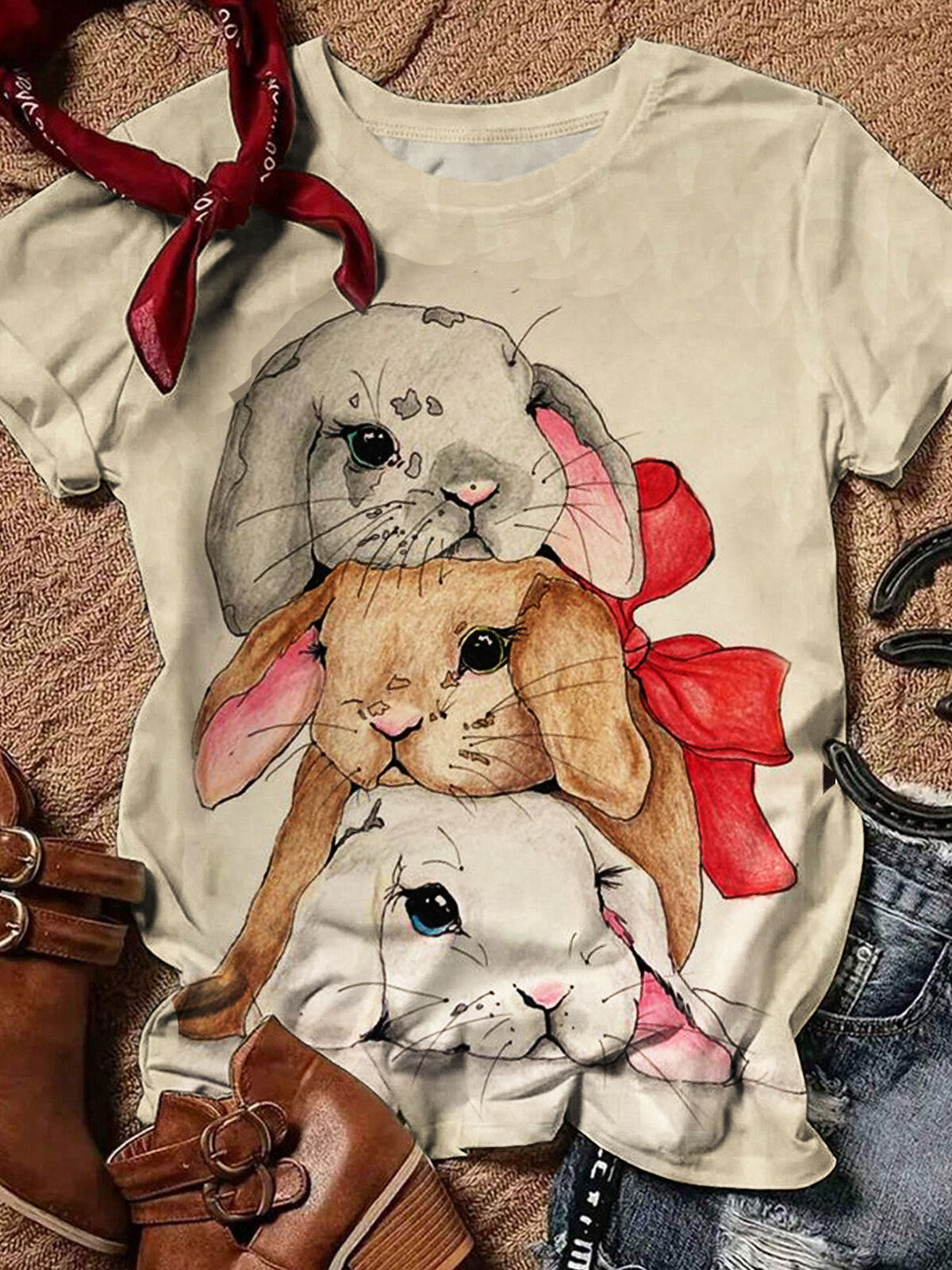 Easter Bunny Holiday Print Casual Top